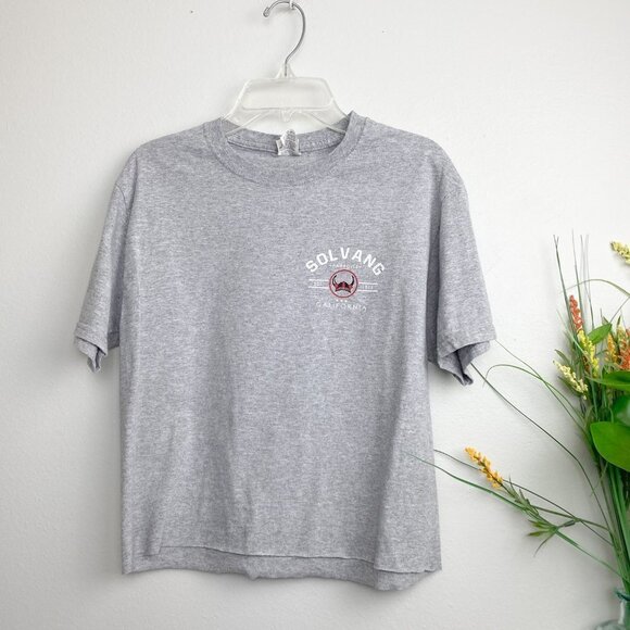 🦋 SOLVANG CA Gray Crop Top Graphic Tee Small Casual California - Picture 3 of 4